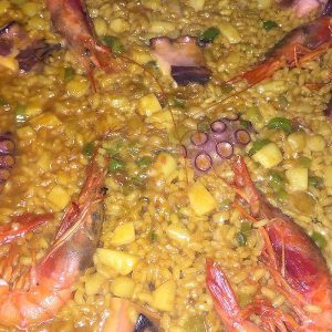 Arroz de pulpo, sepia y gamba rayada